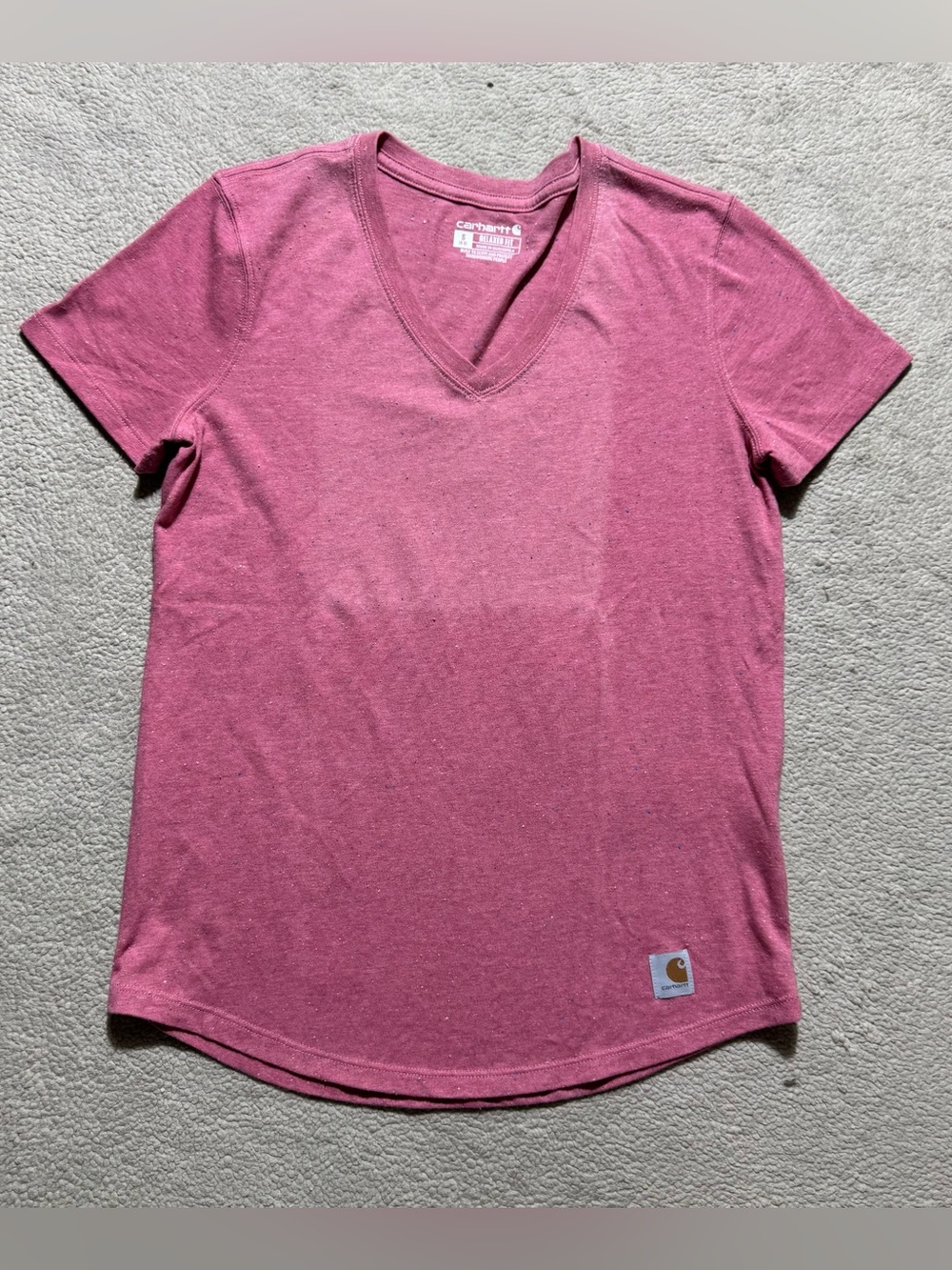Carhartt‎ Shirt Womens Small (4-6) Relaxed Fit V Neck Pink Speckled Casual Tee